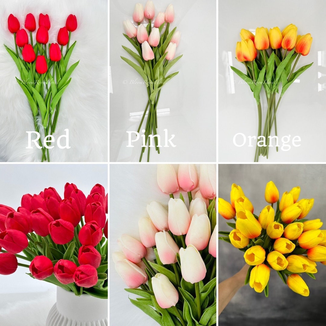 10 Stems Real Touch Tulips Stems, Artificial Flower Realistic Luxury Quality Faux Floral ...