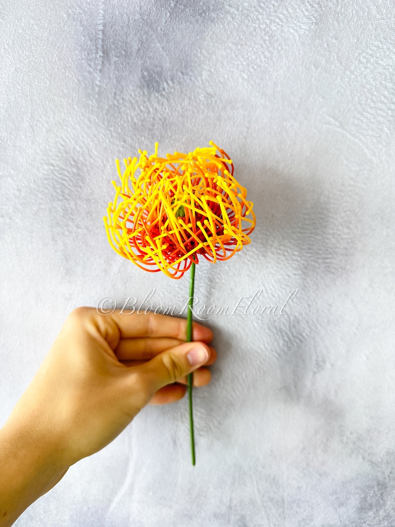 Red Protea Artificial Flower Stem - 12" Tall - DIY Floral Decor Orange