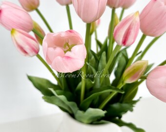 Lpluziyyds Tulipani artificiali, tulipani finti realistici al tatto, tulipani in poliuretano, per casa, cucina, matrimoni, feste, decorazioni fai da te (rosa caramella