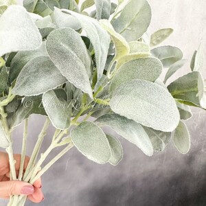 2 Stems Lambs Ear Green Foliage, Artificial Faux Greens Realistic ...
