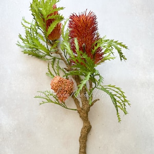 Banksia Protea Flower Branch: 35&quot; Tall Artificial Floral Stem
