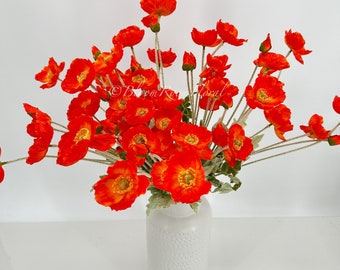 Tiger Red Poppy Stem | 23" Tall Luxury Quality Artificial Flower | Wedding/Home Decoration | Gifts Decor | Floral Faux Floral