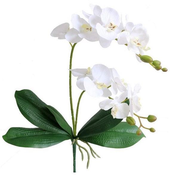 18" White Real Touch Orchid Stem: Faux Floral Wedding Decor