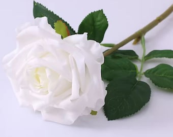 White Real Touch Rose Stem 17" Tall Latex Luxury Quality Artificial Flower Wedding/Home Decoration | Gifts Decor | Floral Color Faux R-022