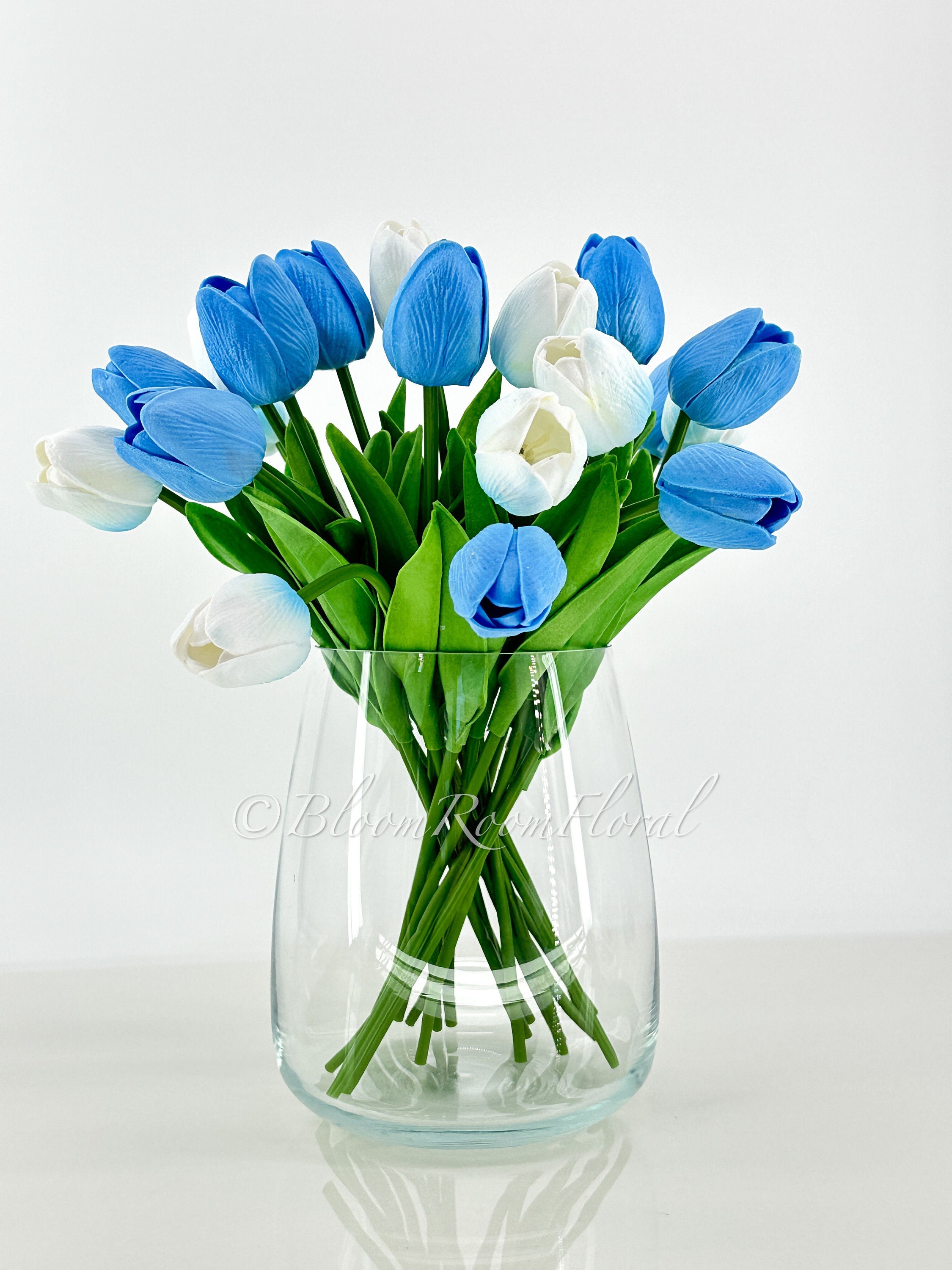 10 Stems Real Touch Tulips Bouquet Sky Blue/White Artificial Flower ...