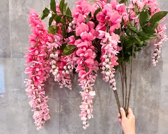32” Pink Ombré Wisteria Bunch/Wedding/Home Decoration | Gifts Decor Floral Silk Flowers, Artificial Spray for Home Office, Long Stems