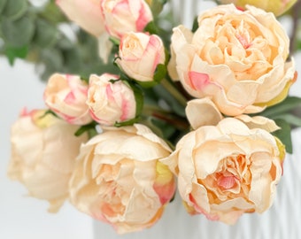 Artificial Cream 10 Stem Peony Stems – Realistic Silk Flowers for Wedding Arrangements & Home Decor