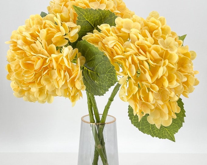 Yellow Real Touch Large Hydrangea | Extremely Realistic Luxury Quality Artificial Flower | Wedding/Home Decoration | Gifts | Decor | Floral