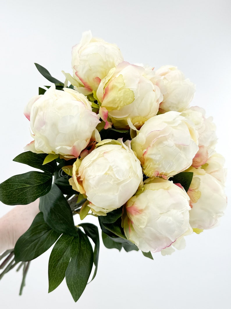 18 White Peony Bud Stem Faux Artificial Centerpiece Wedding/Home Decor Gift Decor Floral Silk Flowers French Decor Realistic P-038 image 9