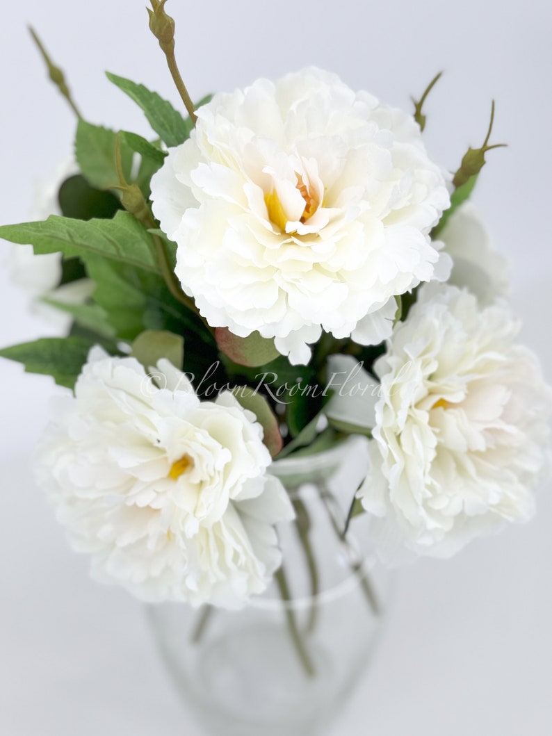 White Chinese Peony Silk Floral Artificial Flower Wedding/Home Decoration Gifts Décor Floral, Spring Flowers, Wedding Flowers P-006 image 4