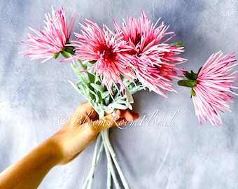 Stelo di crisantemo rosa: fiore artificiale al tatto, artigianato floreale da 18 pollici