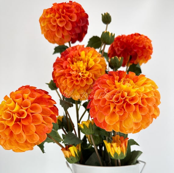31" Orange Ombre Silk Dahlia: Realistic Artificial Flower