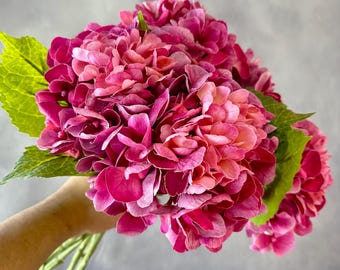Magenta Pink Real Touch Hydrangea: Realistic Luxury Artificial Flower, 20" Stem