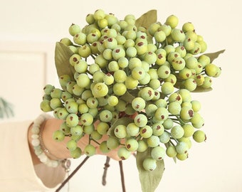 1 Berry Green Stem Artificial Fruit, Extremely Realistic Luxury Quality Artificial Kitchen/Wedding/Home Decoration Gifts Decor Floral