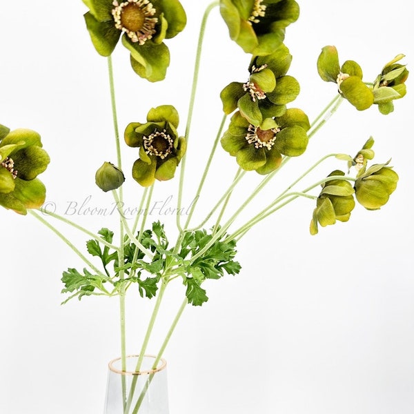 1 Wild Green Anemone Stem, Artificial Flower High-Quality Artificial Floral Craft Kitchen Wedding Home Decoration Gifts Decor Floral Silk