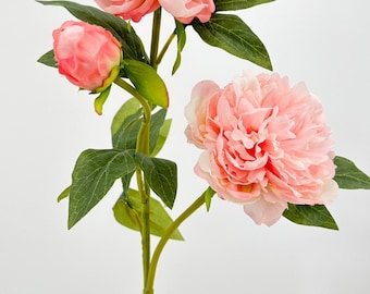 Light Pink Silk Peony Stem: Realistic French Floral Decor