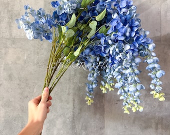 32” Blue Ombré Wisteria Bunch/Wedding/Home Decoration | Gifts Decor Floral Silk Flowers, Artificial Spray for Home Office, Long Stems W004