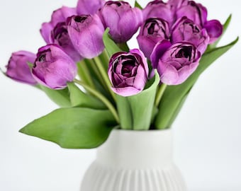 Purple Real Touch Tulips: Luxury Artificial Floral Decor, Set of 6