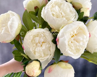 Real Touch Peony 1 Stem | Extremely Realistic Luxury Quality Artificial Kitchen/Wedding/Home Decoration | Gifts French Floral Flowers White