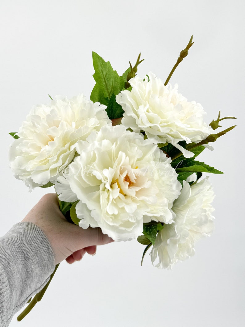 White Chinese Peony Silk Floral Artificial Flower Wedding/Home Decoration Gifts Décor Floral, Spring Flowers, Wedding Flowers P-006 image 3