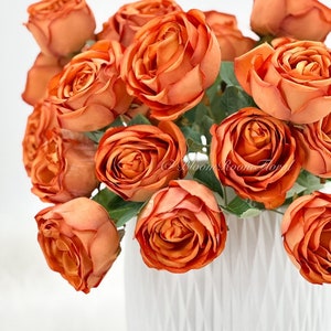 18&quot; Silk English Rose Bush: Orange & Brown Faux Floral Arrangement