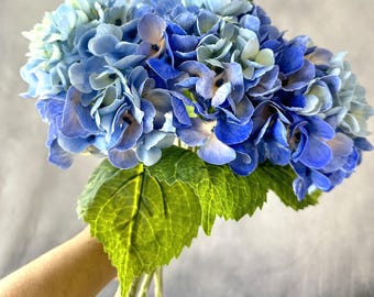 Blue Real Touch Hydrangea: Realistic Luxury Artificial Flower, 20" Stem