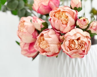 Cream Pink Peonies: 10 Stems, Realistic Silk Floral Arrangement