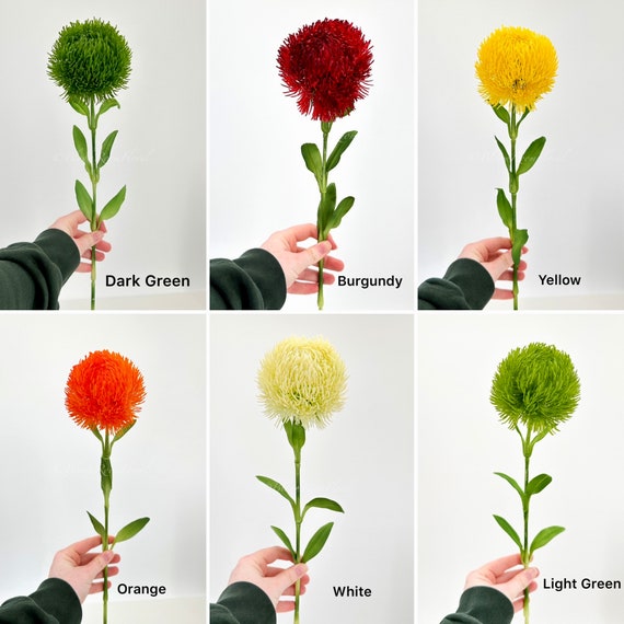 Real Touch Dark Green Dianthus Stem: Luxury Artificial Flower, 19