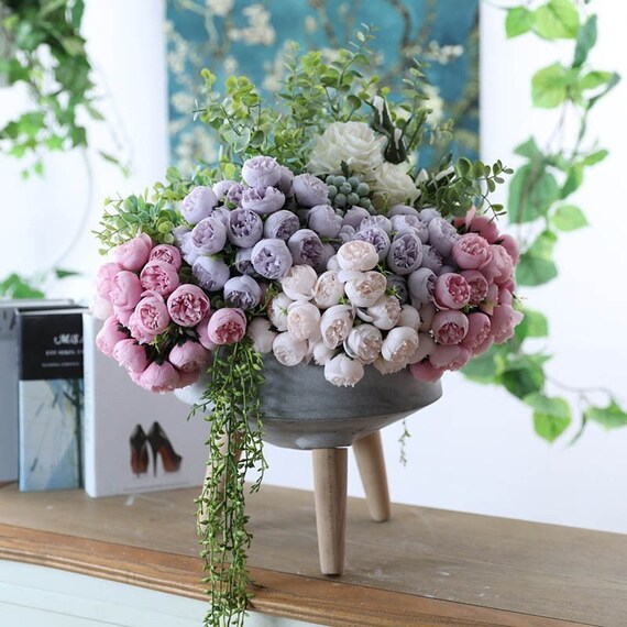 JUSTOYOU Bouquets Pivoines Artificielles Blanc - 4 Bouquets, 20 Têtes, Soie Réaliste