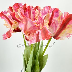 Papagei Real Touch Tulpen Bouquet Himmelblau Kunstblume Hochwertige Faux Floral, Hochzeit / Haus Geschenke Dekor Handwerk Geburtstag Hoch PinkWeiß