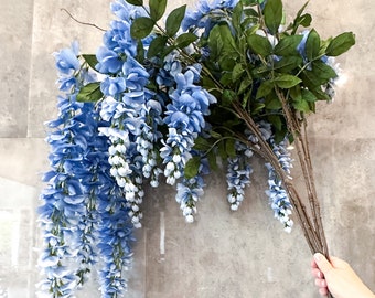 32” Blue Ombré Wisteria Bunch/Wedding/Home Decoration | Gifts Decor Floral Silk Flowers, Artificial Spray for Home Office, Long Stems