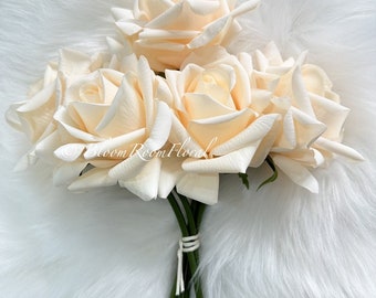5 Stem Real Touch Roses | Extremely Realistic Luxury Quality Artificial Flower | Wedding/Home Decoration Gifts | Decor Floral Cream R-003