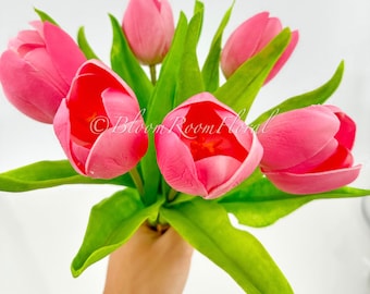 7 Stems Pink Real Touch Tulips: Realistic Artificial Floral Decor