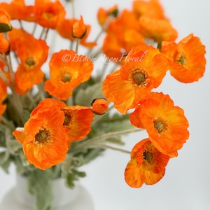 Orange Tangerine Poppy Stem | 23" Tall Luxury Quality Artificial Flower | Wedding/home ...