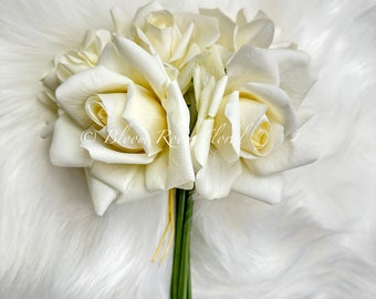 5 Stem Ivory Color Real Touch Roses | Extremely Realistic Luxury Quality Artificial Flower | Wedding/Home Decoration | Gifts | Floral R-001