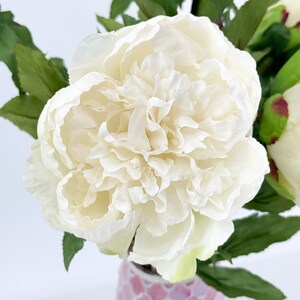 31 White Peony Real Touch Stem Realistic High-Quality Artificial Kitchen/Wedding/Home Decor Gift French Floral Flower Bouquet P-051 image 3