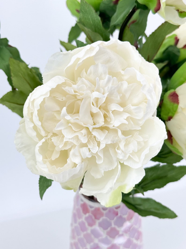 31 White Peony Real Touch Stem Realistic High-Quality Artificial Kitchen/Wedding/Home Decor Gift French Floral Flower Bouquet P-051 image 3