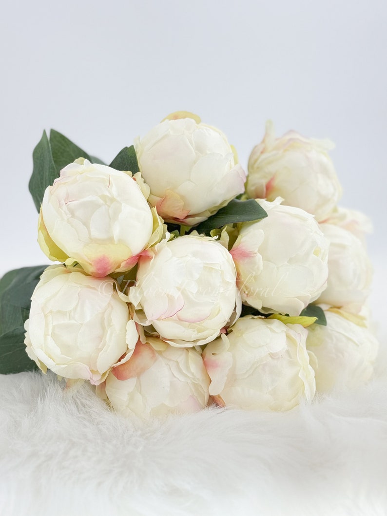 18 White Peony Bud Stem Faux Artificial Centerpiece Wedding/Home Decor Gift Decor Floral Silk Flowers French Decor Realistic P-038 image 10