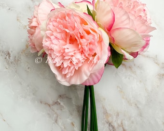 5-Stem Pink Silk Peony Bouquet: DIY Wedding Floral Decor