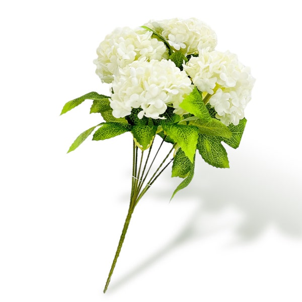 7 stem White Small Head Silk Snowball Hydrangea Bunch Realistic, Faux Artificial Flower | Wedding/Home Decoration Gifts  Floral Faux H-037