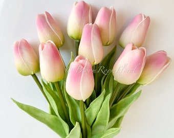 10 Rose-Pink Real Touch Tulips: Realistic Artificial Floral Decor