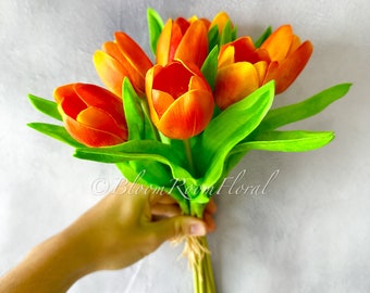 Tulipani arancioni a 7 steli, effetto vero al tatto: fiori artificiali realistici