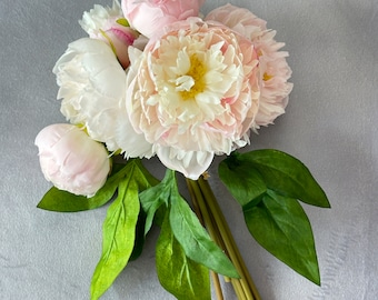 LT Pink/White Peonies 7-Head Bouquet, Artificial Flower, Wedding Bouquet, Home Decoration, Gifts, Decor Floral Faux Arrangement P-045