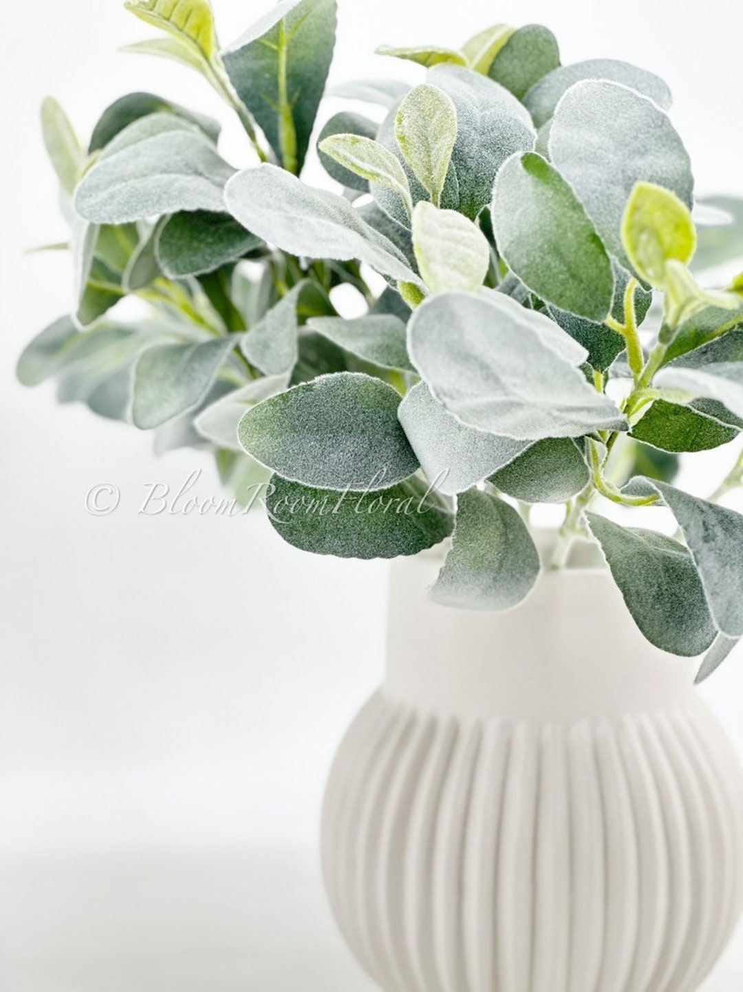 2 Stems Lambs Ear Green Foliage, Artificial Faux Greens Realistic ...