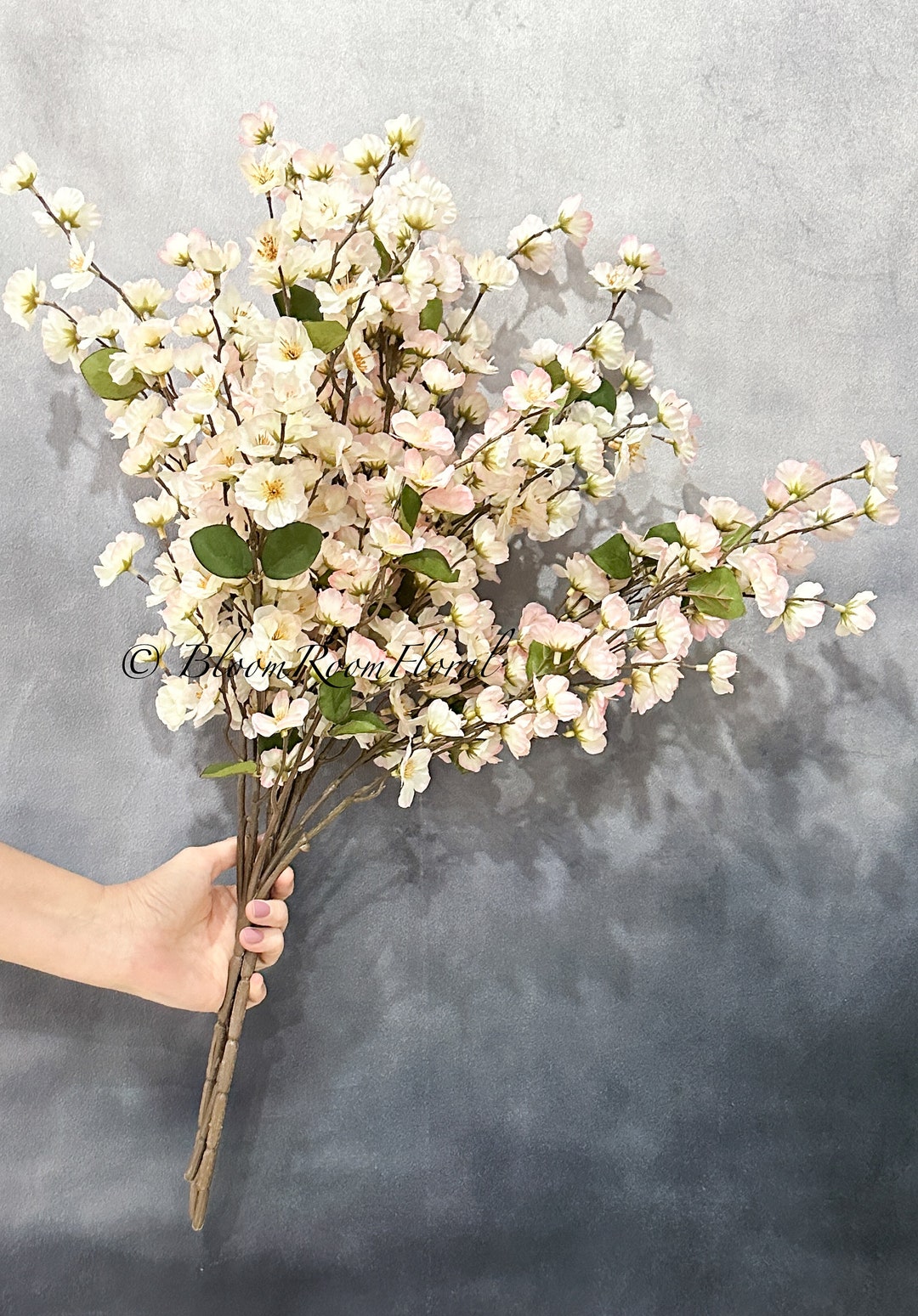 Cherry Blossom Artificial Flowers, Pink Cream, Faux Fake Floral Branches, Silk Flowers