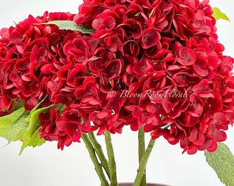 1 Red Real Touch Large Hydrangea | Extremely Realistic Luxury Quality Artificial Flower | Wedding/Home Decoration Gifts | Decor Floral H-009