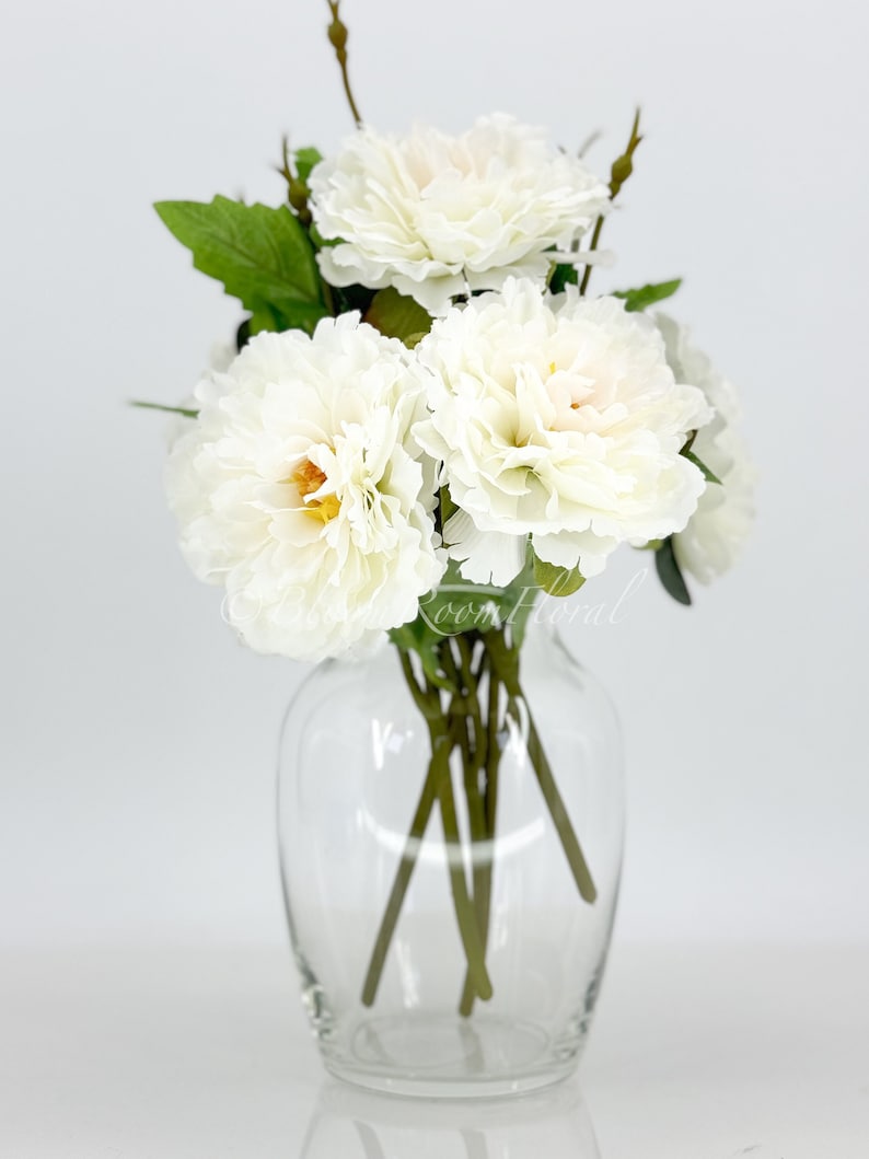 White Chinese Peony Silk Floral Artificial Flower Wedding/Home Decoration Gifts Décor Floral, Spring Flowers, Wedding Flowers P-006 image 2