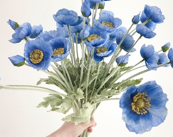 Cornflower Blue Poppy Stem: 23" Artificial Silk Artificial Flower, Wedding Home Decor