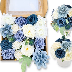 Faux Rose & Blueberry Flower Box Set: DIY Wedding Bouquet Arrangement