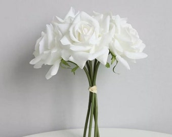 5 steli di rose Real Touch / Fiori artificiali di qualità di lusso estremamente realistici / Decorazione per matrimoni/casa / Regali / Decorazione floreale bianco R-008